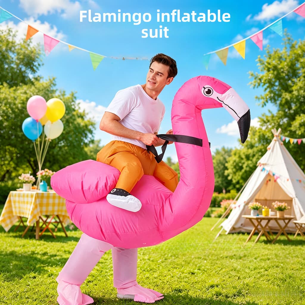 Traje de Flamingo inflável estilo desenho animado de Halloween, adereços de desempenho para pais e filhos, fantasias de