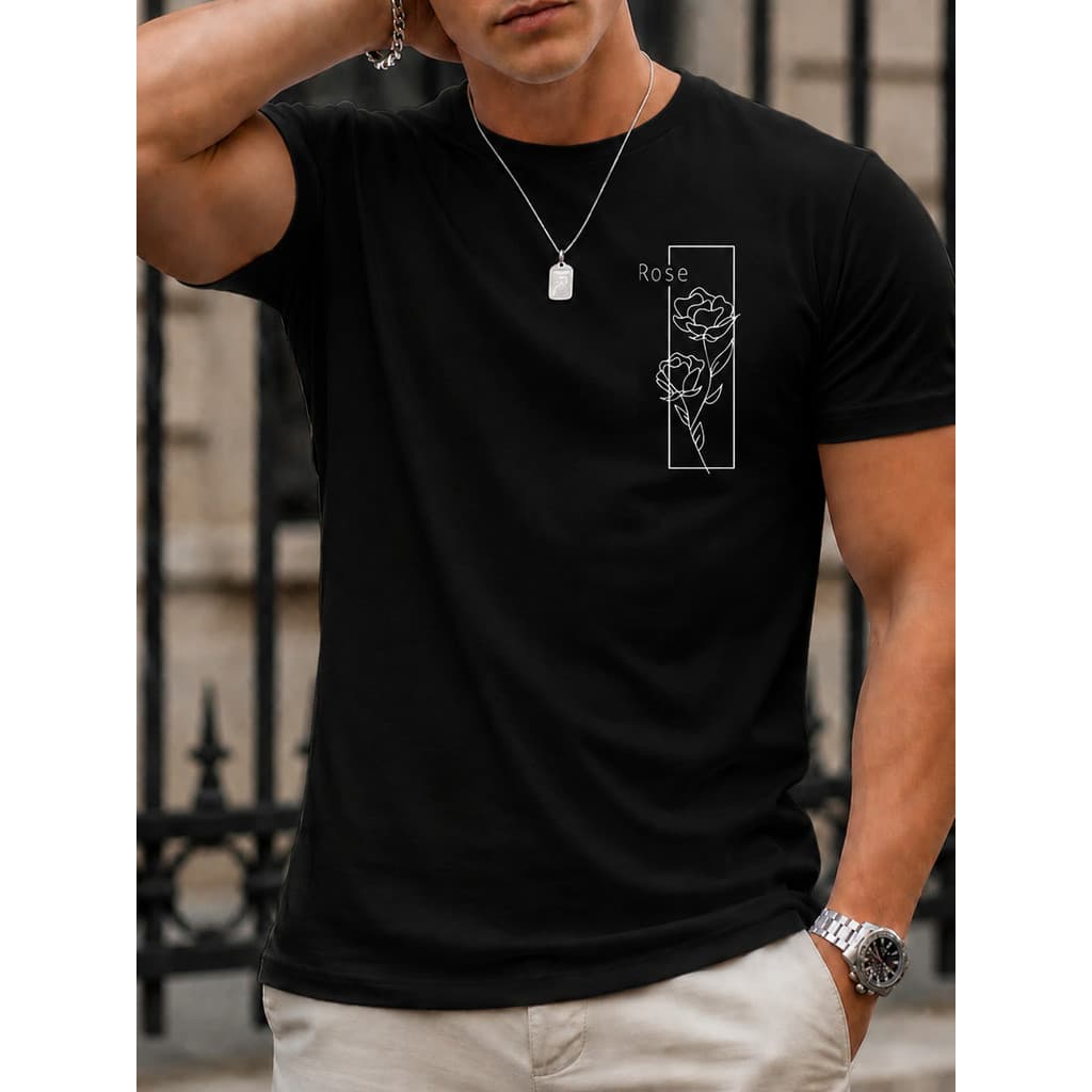 Camisa Masculina Básica Rose Camiseta Algodão Malha Premium 30.1