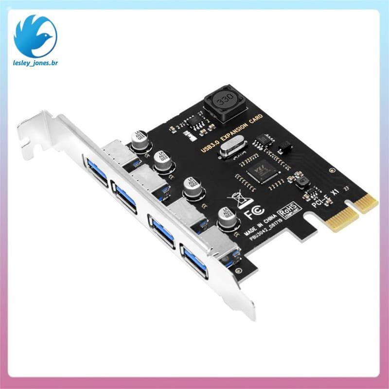 [lesley_jones.br] Placa De Expansão PCI-E USB 3.0 De 4 Portas Express PCIe HUB Adaptador Controlador USB3.0 USB3.0