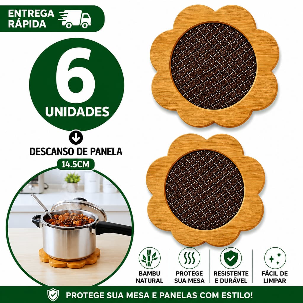Kit Descanso Panela Estilo Bambu Apoio Panela Assadeiras Quente 14,5Cm
