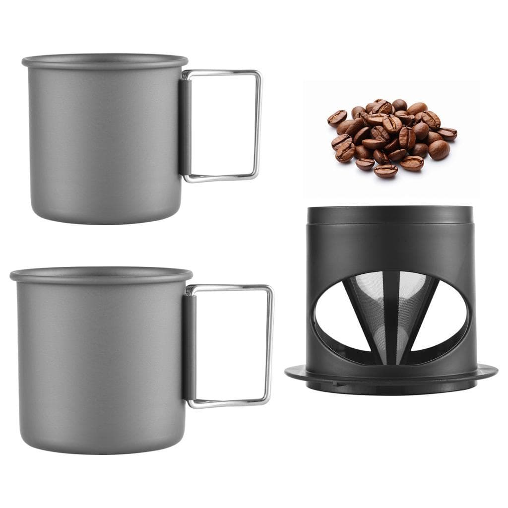 Huiop conjunto de cafeteira portátil de alumínio, caneca de viagem 450ml 250ml, copos de metal com alça de filtros,
