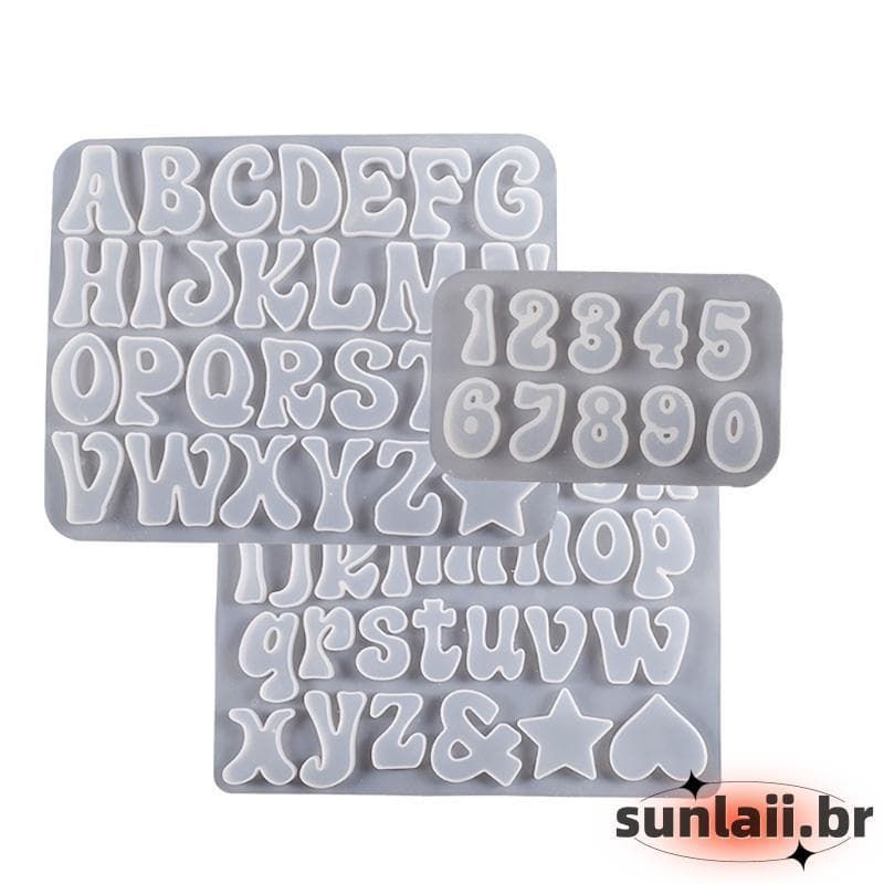 SUNLAII Letras Inglês Molde Silicone Resina Número Chaveiro Alfanumérico Jóias Artesanais