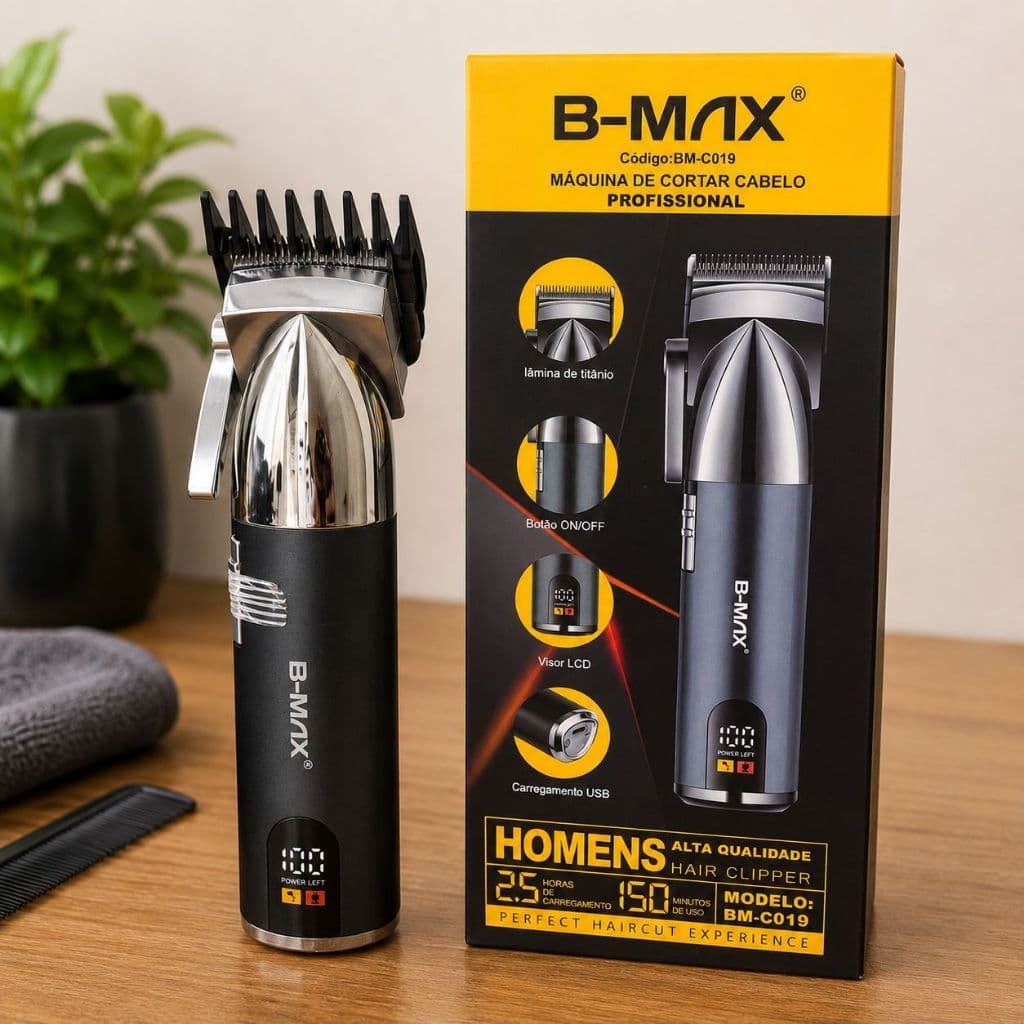 Máquina De Cortar Cabelo Lâmina Titânio Visor Lcd Recarregável