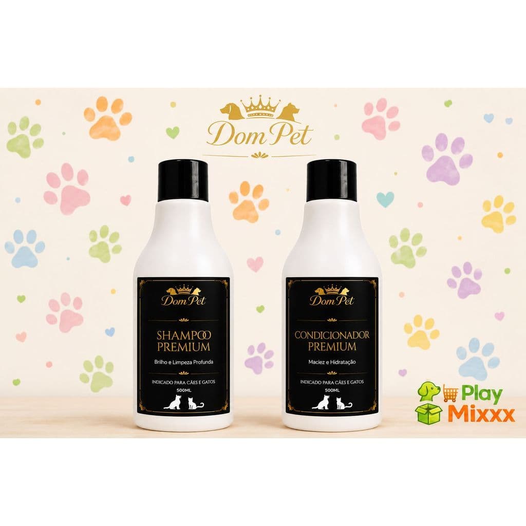 Kit Shampoo + Condicionador Dom Pet 500ml Premium cachorro Cães e Gatos Pet Shop