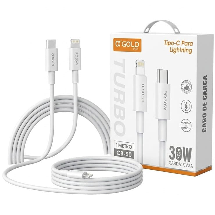 Cabo Tipo C Lightning (iOS) Usb-c 1 Metro Carregador Premium AGold 30W