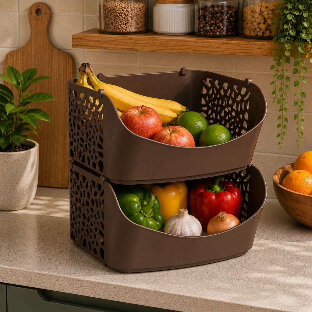 Organizador de Cozinha Empilhável Modular Cesto Fruteira de Bancada Multiuso em Impressão 3D
