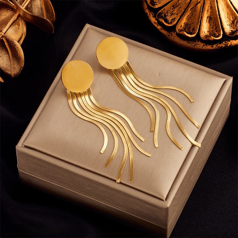 Brincos de Franjas em Aço Inoxidável Cor Dourada, Acessórios de Moda Feminina, Joias para Festa, Presente de Casamento B