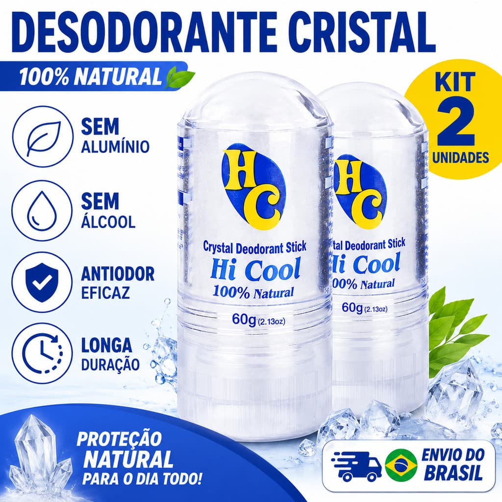 Kit 2 Desodorante Cristal Natural 60g Sem Alumínio Sem Álcool Antiodor Longa Duração Unissex