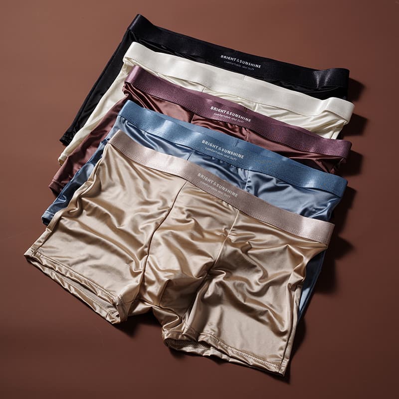 Cuecas masculinas de seda gelada, cuecas masculinas de cetim, virilha antibacteriana 10A, cuecas boxer masculinas sem co