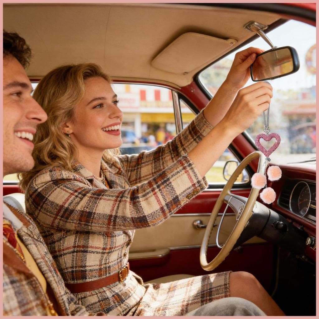 Coração Encantos Do Carro Para Espelho Retrovisor Automotivo Amor Pingente Com Bola De Pelúcia Bling Mulher Krenabr