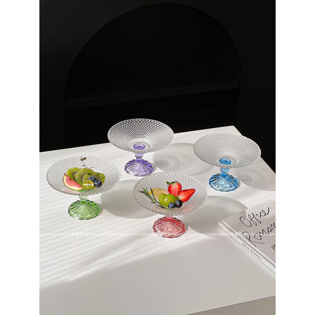 Taça de vidro transparente com relevo | Saladeira multifuncional para frutas | Tigela criativa para snacks