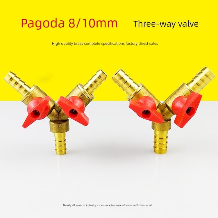 Válvula de garra de pagode de espinha de peixe, 8/10mm, válvula de três vias, tipo Y, válvula de três pinos, tubo de gás