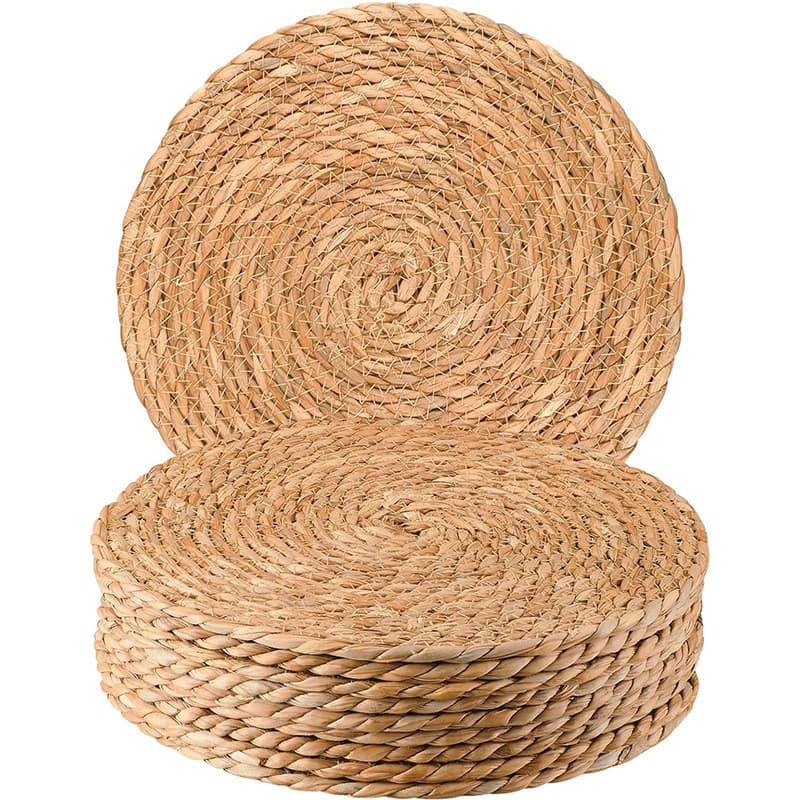 Sousplats, esteiras de palha, esteiras tecidas de palha, esteiras isolantes de calor para mesas de jantar decorativas, e