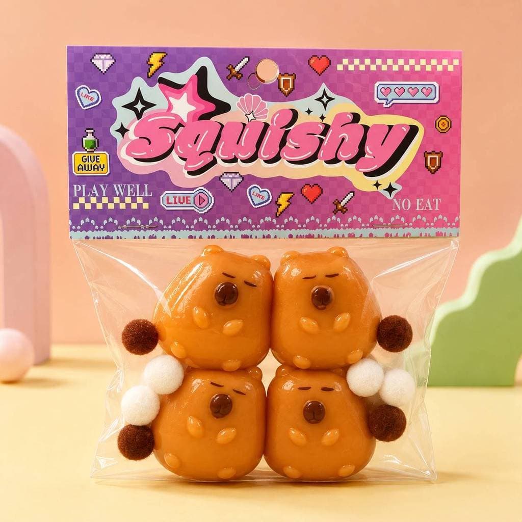KIT 4 SQUISHY CAPIVARA ANTIESTRESSE KAWAII | MACIOS, FOFINHOS E SUPER DIVERTIDOS!