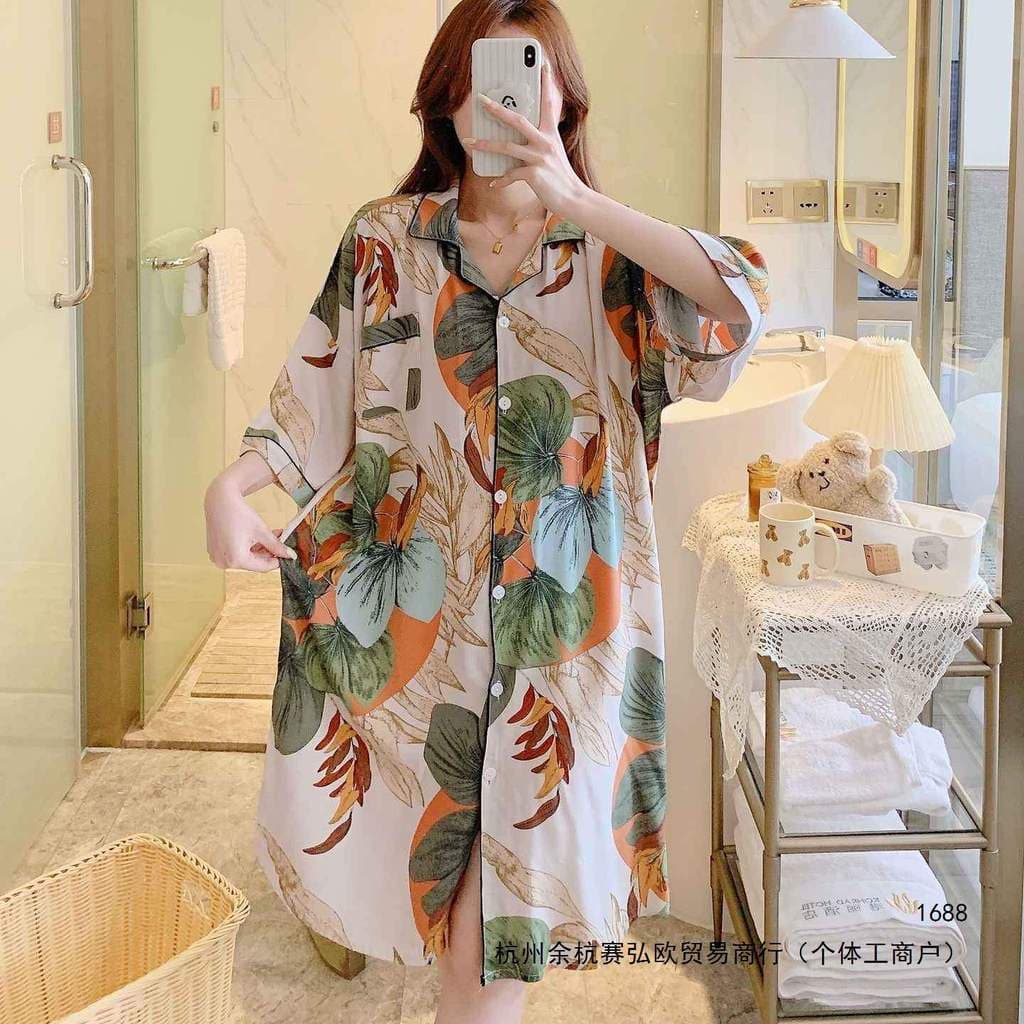 Camisola de seda de algodão francês feminino verão manga curta algodão camisa de seda pijamas mãe algodão Artificial ves