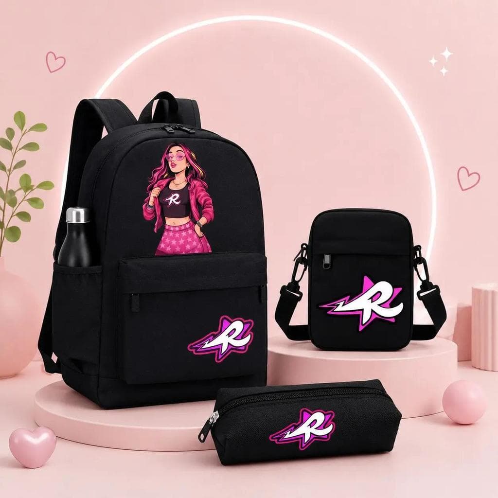 Kit 3 peças Mochila+Mini bag+Estojo Estampas Emily Vick Ideal Para Escola Reforçado Cores Vivas