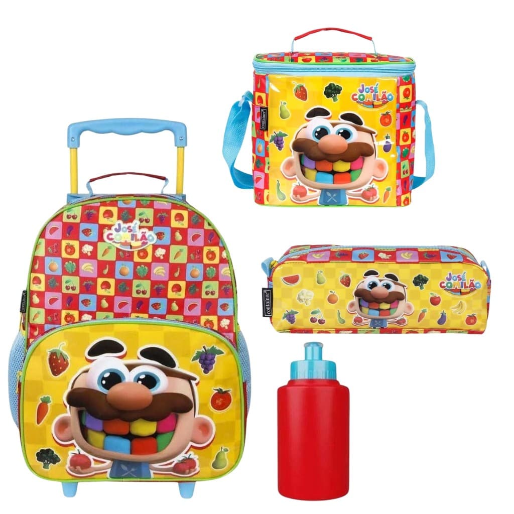 Kit Mochila Rodinhas Estojo Lancheira José Comilão Infantil Escolar Garrafa Dermiwill