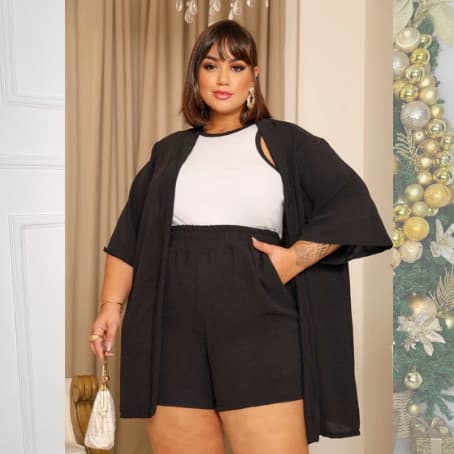 Conjunto Kimono Feminino 2 peças (Short + Blusa) - Plusize Não Transparente Confortável