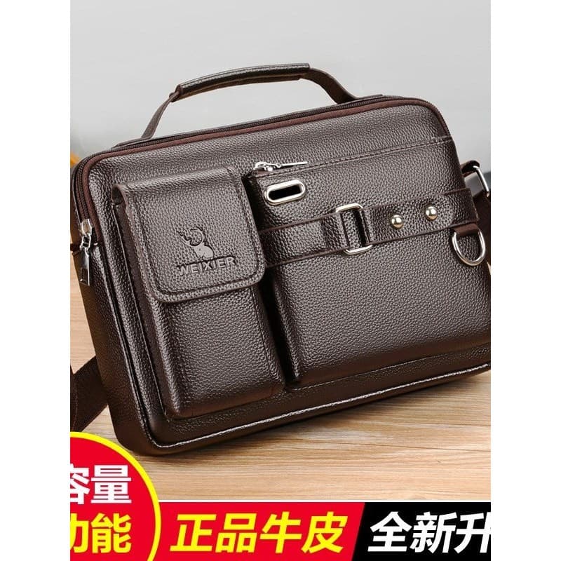 Bolsa masculina bolsa de ombro de negócios mensageiro Casual Horizontal bolsa masculina pasta de couro genuíno Cro