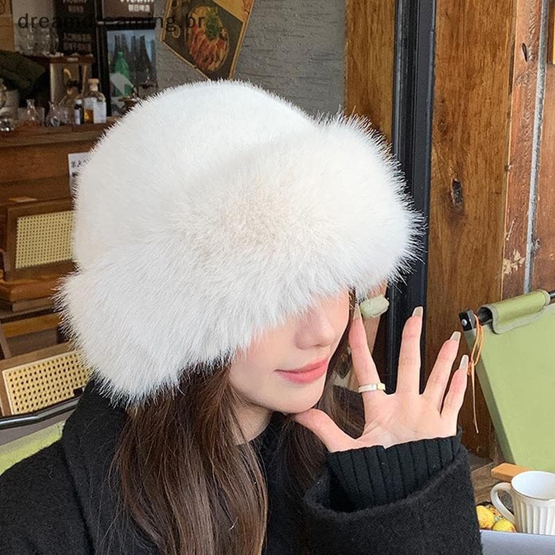 Chapéu feminino de pelúcia D-Faux Fur, luxuoso e macio, quente para o inverno, espesso, adequado para climas frios e uso