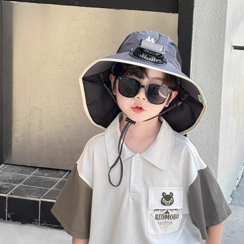 Ventilador chapéu crianças aba grande bebê menino viagem protetor solar chapéu aba xale menino carregamento verão ao ar