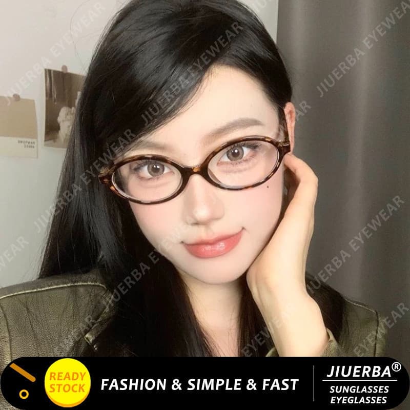 (JIUERBA) Leopard Print Oval Pequena Armação Óculos Mulher Nova Tendência De Moda Anti-Luz Azul