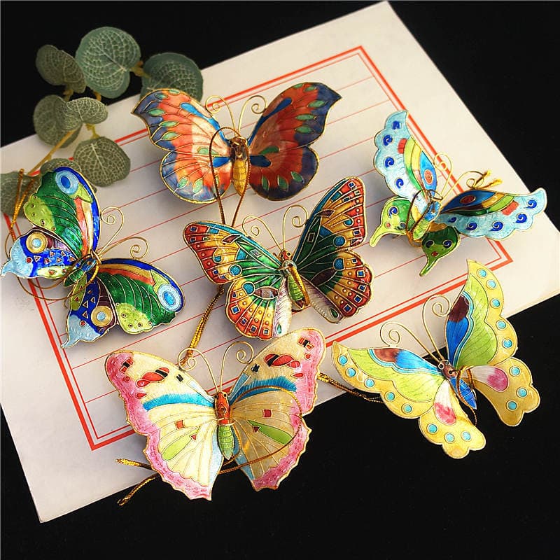 Inventário bens antigos Cloisonne borboleta pingente prata azul ornamentos ornamentos pingentes artesanato tradicional