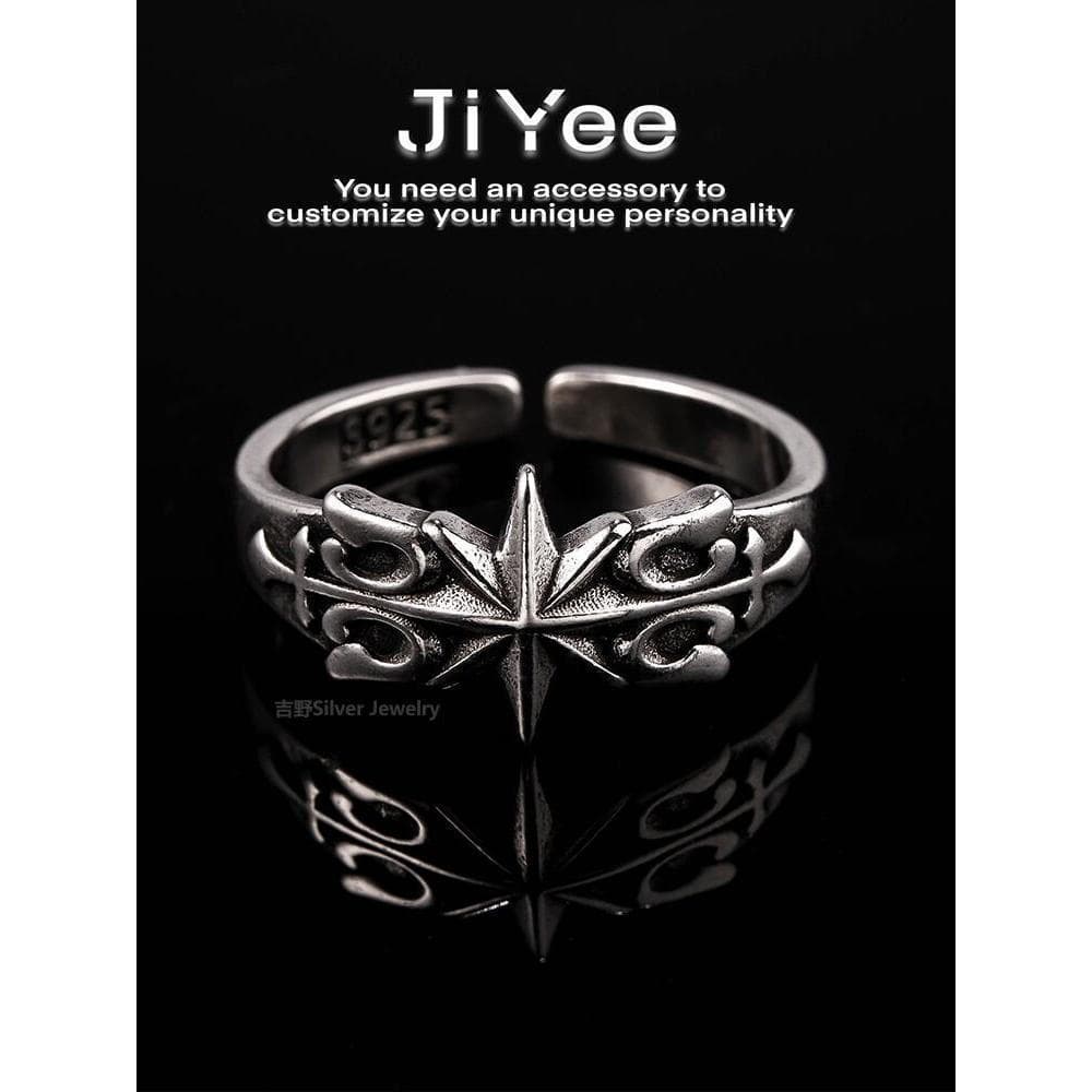 JiYee Anel de estrela octogonal retrô japonês Cavaleiro masculino estilo escuro anel de estrela octogonal estilo Punk Hi