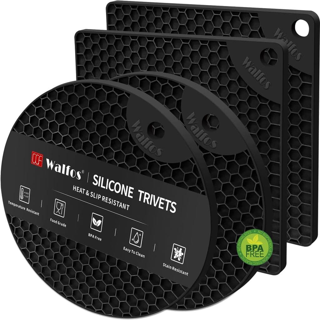 Walfos Protetores de Silicone - 4 Suportes para Panelas Resistentes ao Calor, Almofadas Antiderrapantes Multiuso para Co