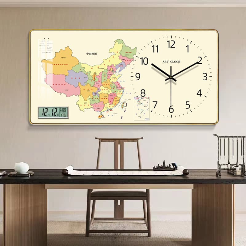 Mapa estilo chinês relógio de parede sala estar casa mudo simples moda luz luxo relógio eletrônico fixado na parede reló