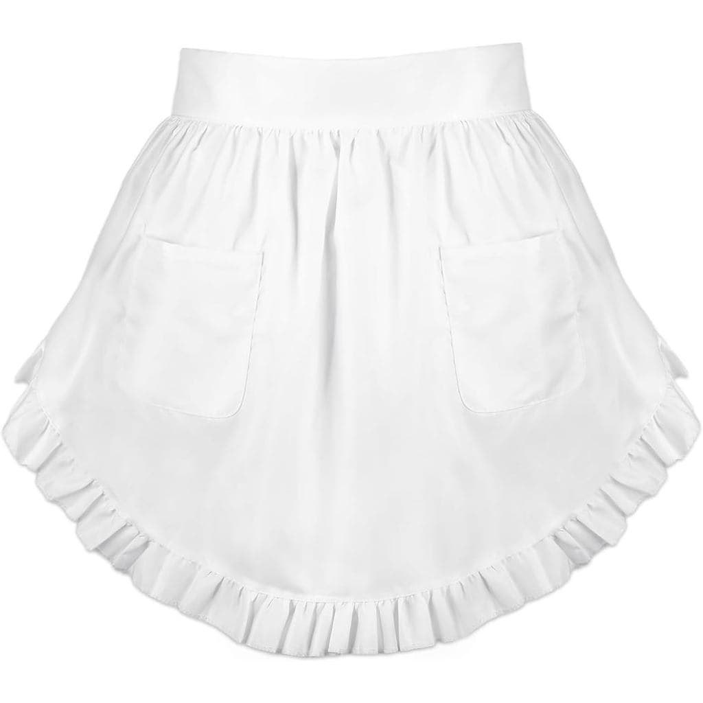 AHQiZFX Avental Branco para Fantasia, Avental Feminino com Bolsos, Avental Branco de Meio Corpo para Cozinha, Cozimento