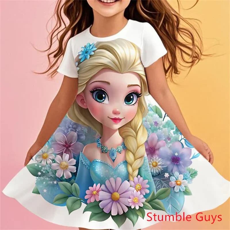 Vestido De Festa Frozen Elsa Para Meninas De 3 A 12 Anos , Desenho Animado , Anime , Criança , Júnior , Diária , Praia ,