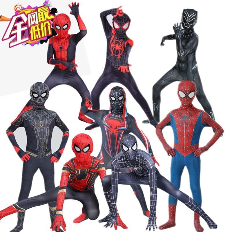 Halloween homem-aranha collants crianças cosplay roupas de desempenho pequeno preto homem-aranha milhas herói traje