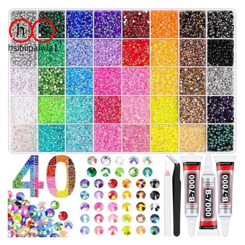 Kit De Bedazzling De Strass Gelatinoso De Resina 40 Cores 3mm 32000 Peças Gemas De Parte Traseira Plana + Cola 3X Para U