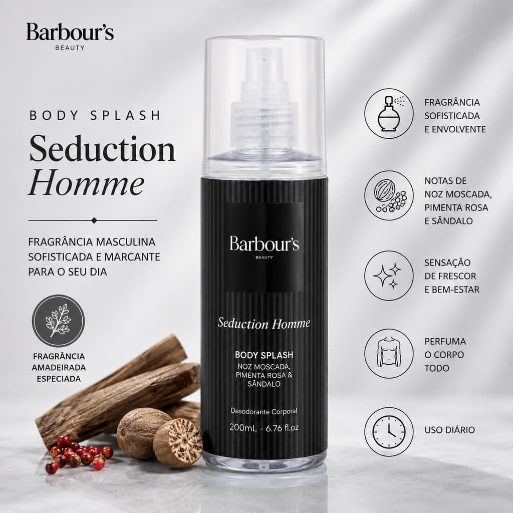Body Splash Barbour's Beauty Seduction Homme 200ml Body Splash Masculino Perfume Desodorante Masculino