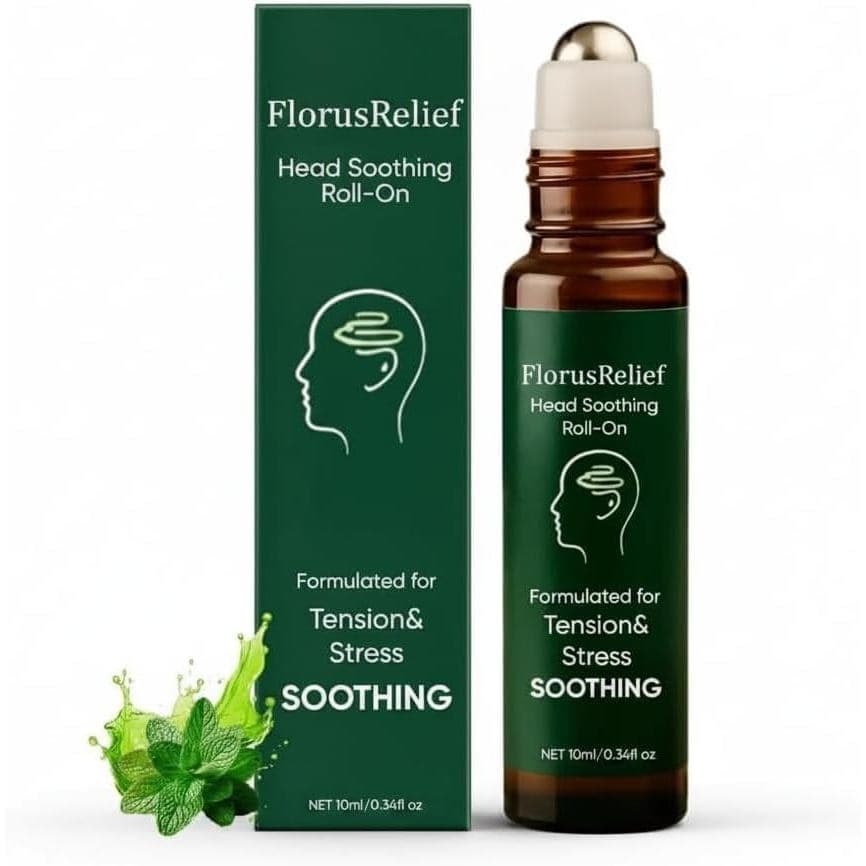 Florus Relief Roll-on, Roll-on para Enxaqueca com Glicinato de Magnésio, Lavanda, Hortelã, Camomila para Dores de Cabeça
