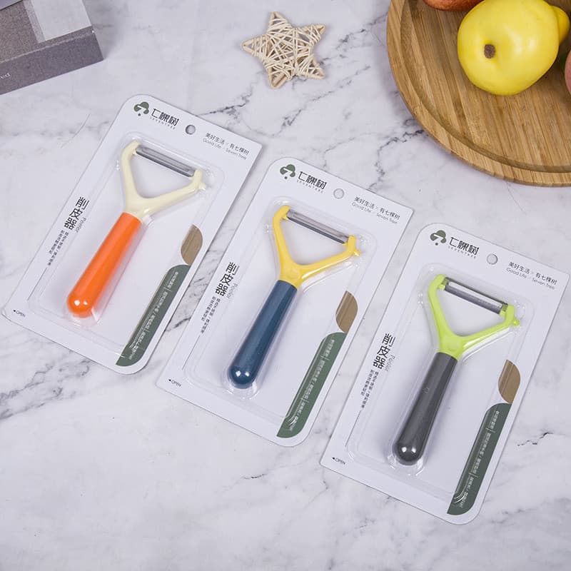 Descascador doméstico de aço inoxidável bicolor, raspador multiuso para frutas e vegetais, descascador triangular de fru