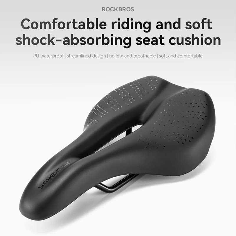 ROCKBROS Selim De Bicicleta Oco Confortável Respirável Absorção De Choque Couro PU À Prova D'água Trilho De Aço De Alto