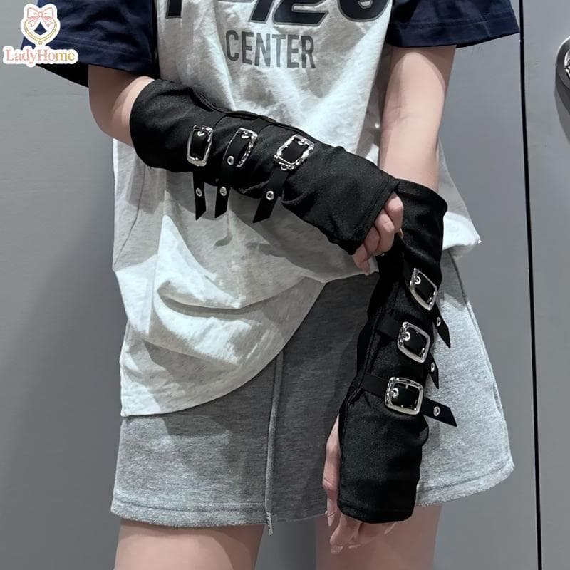 LADYH Gótico Punk Luvas Sem Dedos Rebite Oversleeve Bla Manguito Cosplay Hip Hop Moda Trajes Acessório