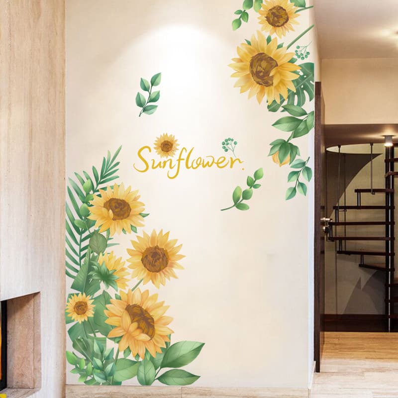 Sala de estar porta entrada decoração da parede 3D tridimensional girassol adesivos auto-adesivo papel de parede adesivo