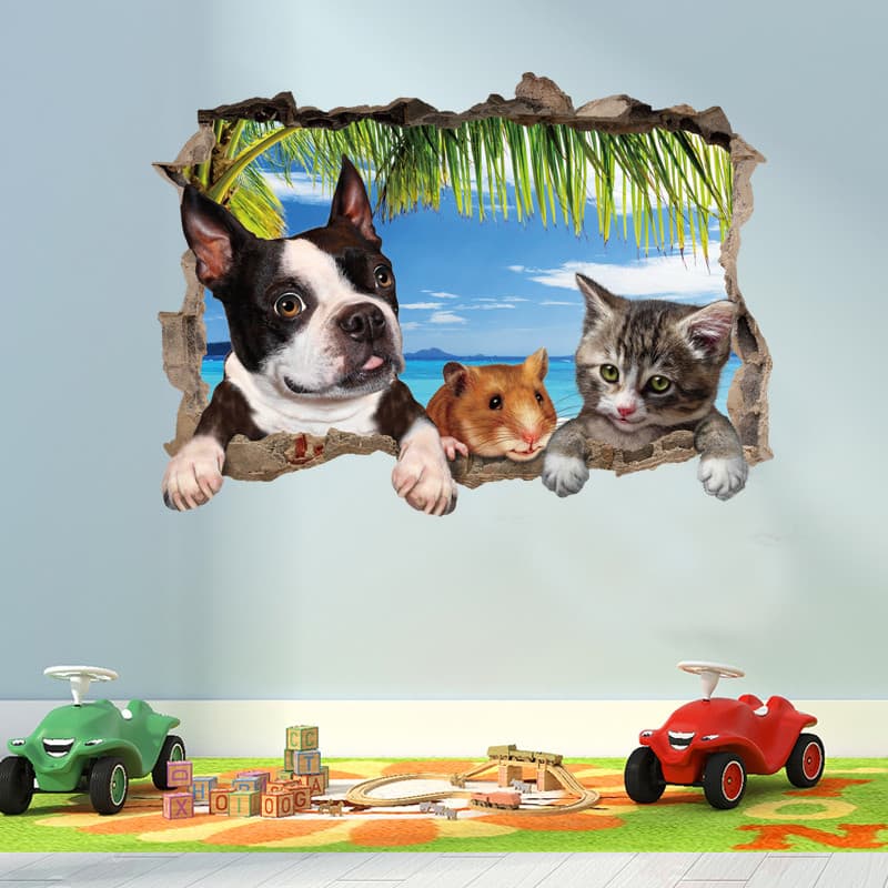 Quarto das crianças decoração do jardim de infância dos desenhos animados animais adesivos de parede 3D efeito tridimens