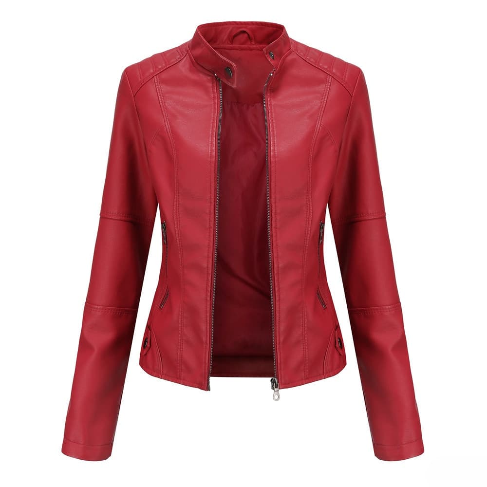 Jaqueta De Couro Feminina Outono Primavera Moto Motociclista Jaquetas Com Zíper Agasalhos-- &