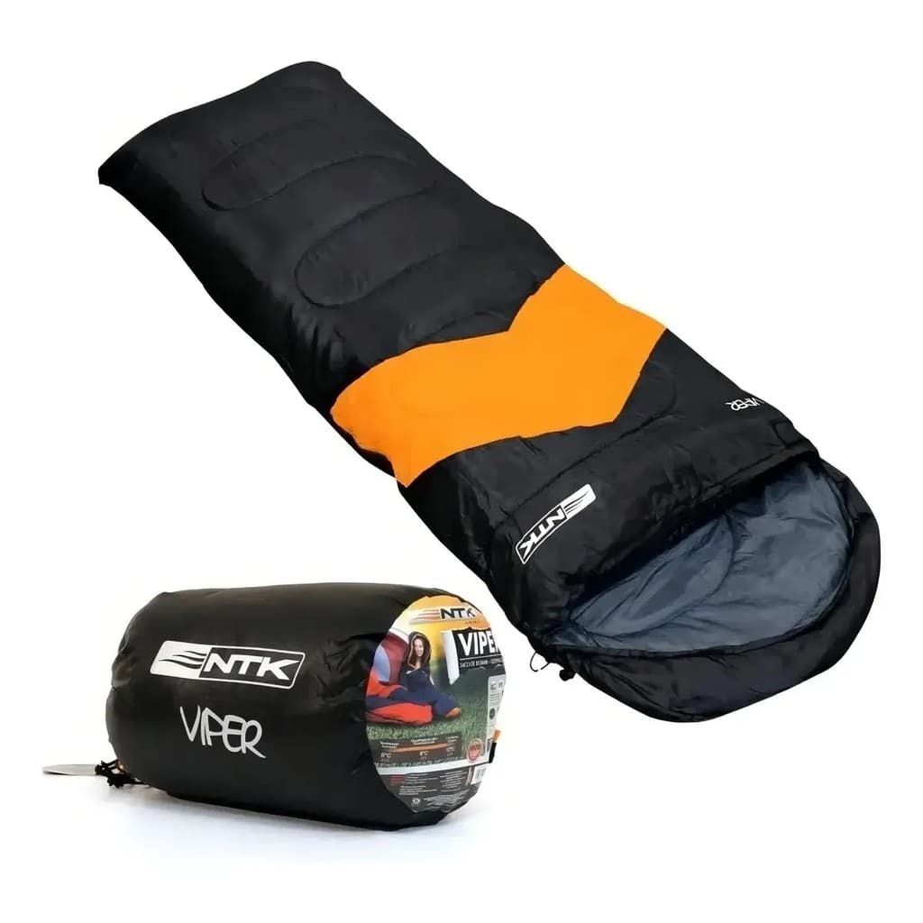 Saco de Dormir NTK Viper 5°C a 12°C Preto e Laranja Trekking  Acampamento