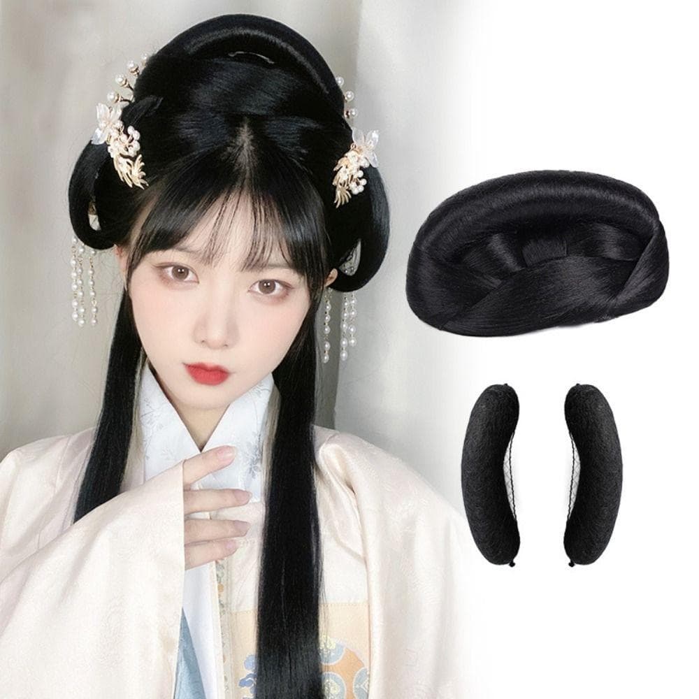 Hanfu Trançado Chignon Tradicional Cocar Acessórios Para O Cabelo Trajes Antigos Vintage Retro Feminino Peruca De Fadas