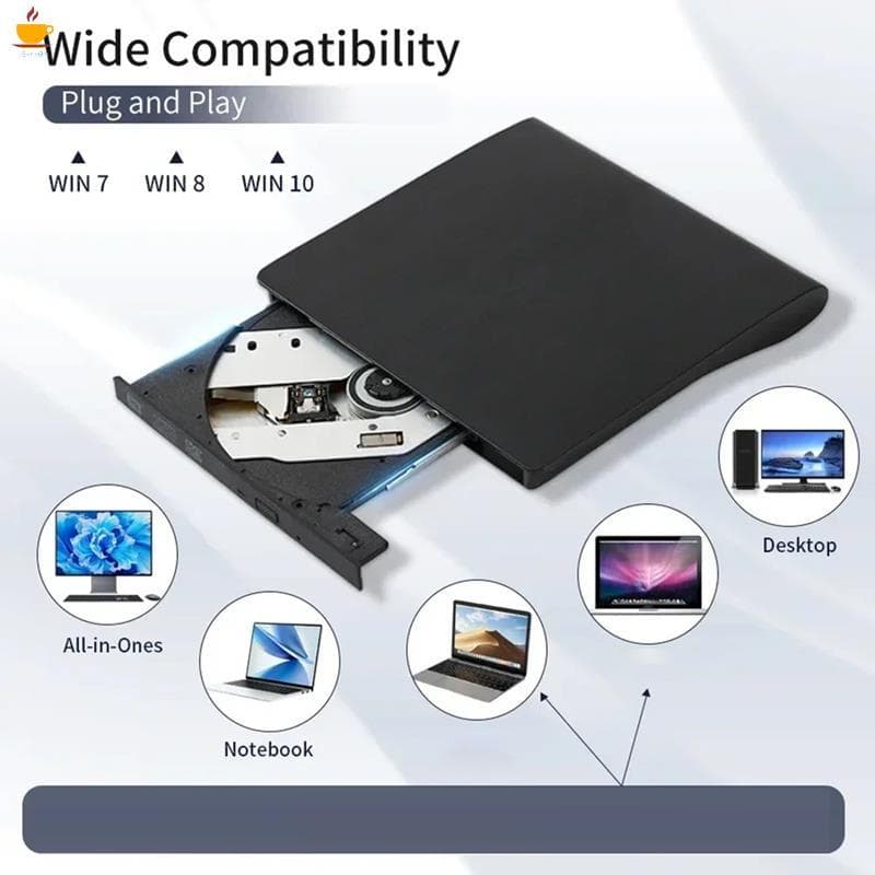 2-Em-1 USB 3.0 Tipo-C DVD Queimador Fino Externo CD-RW-ROM Leitor De Unidade Óptica Gravador Player Portátil