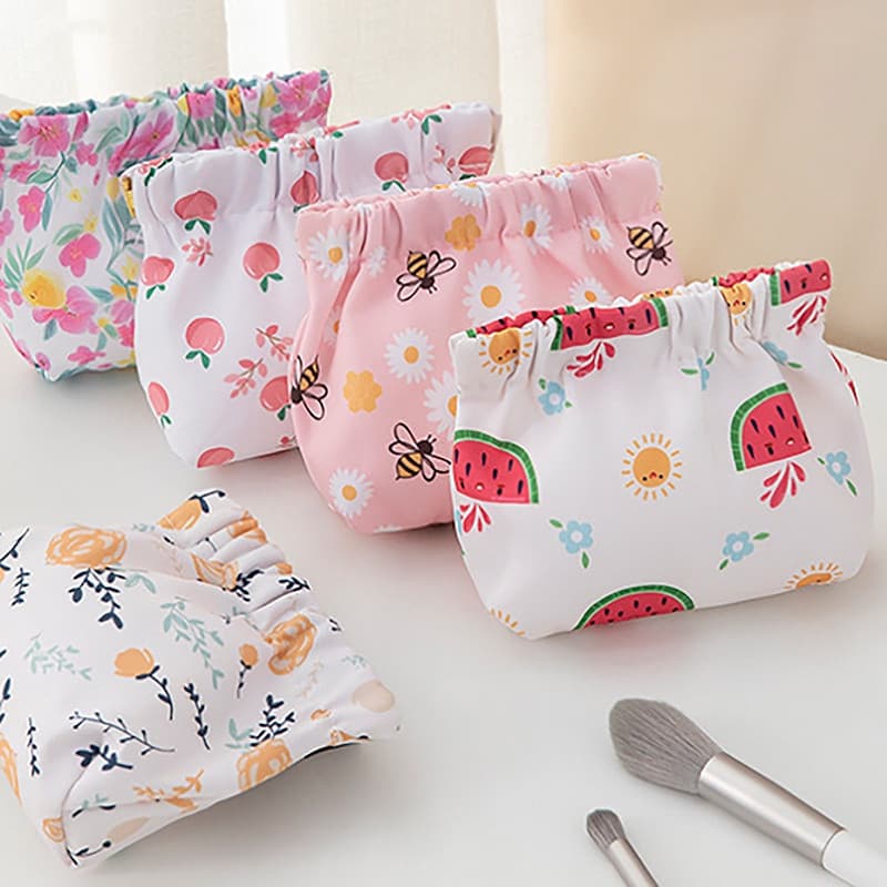 Bolsa de armazenamento de batom feminina, compacta e portátil, com fechamento automático, bolsa de maquiagem estampada,
