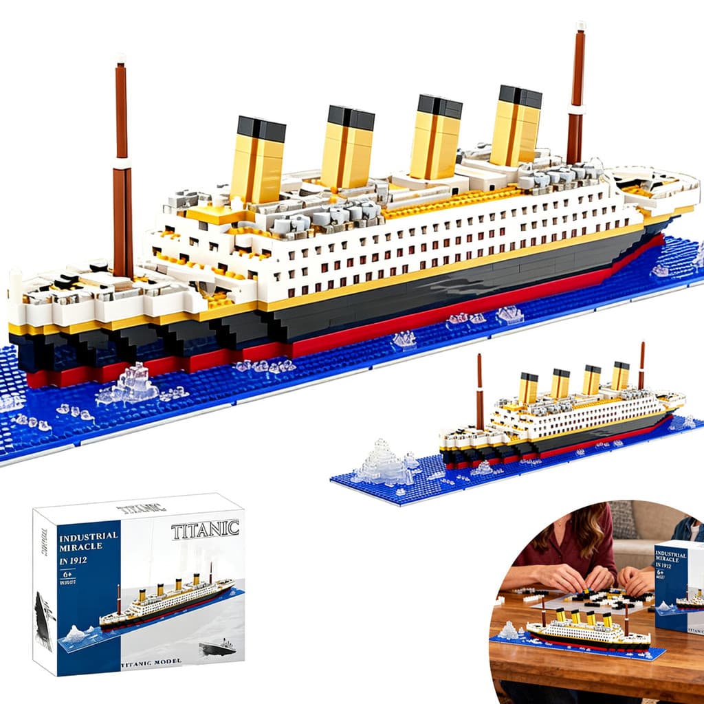 Kit 1855 Peças Titanic Blocos Montar Navio Inclinável Maquete ABS Brinquedo Coleção Presente