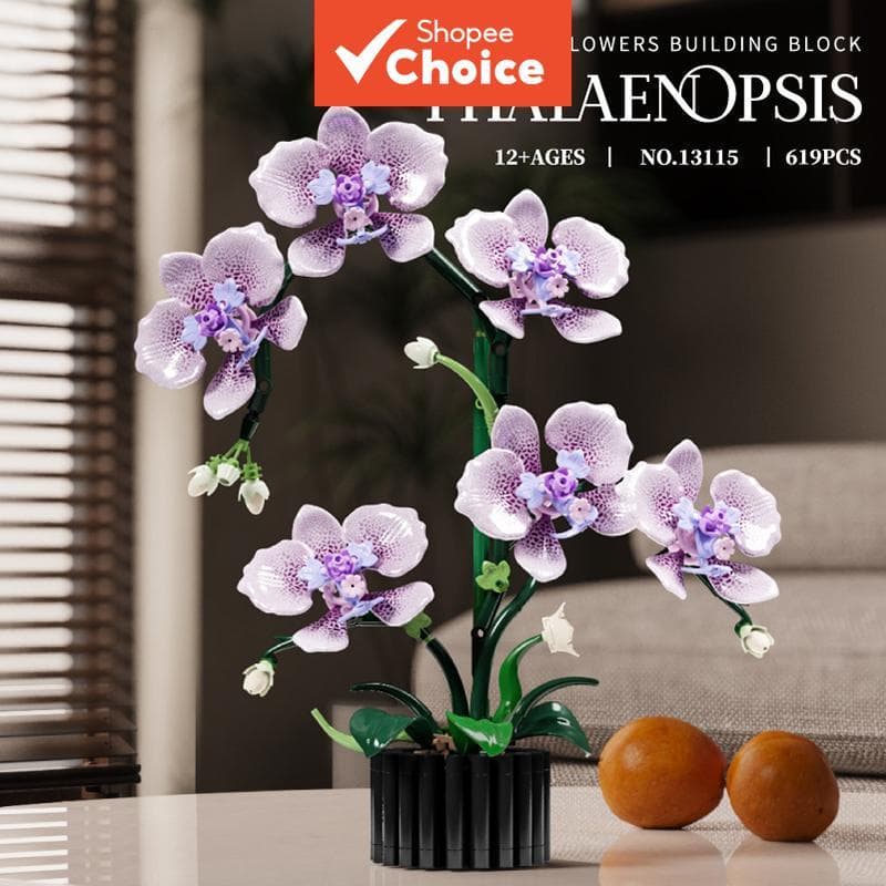 Plantas Phalaenopsis em vaso de blocos de montar, flores eternas simuladas, ornamentos domésticos em estilo chinês,
