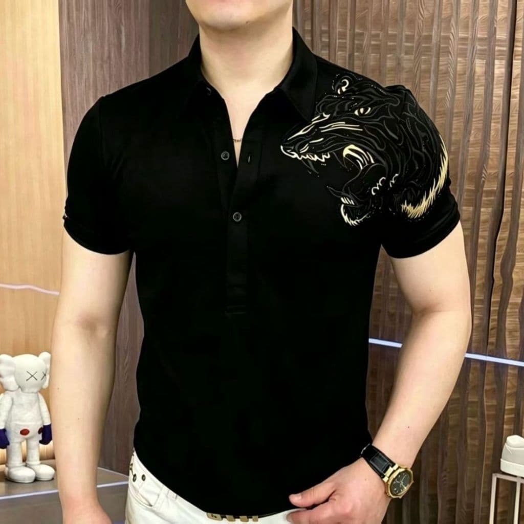 2026 verão tigre Shimoyama Polo masculino de manga curta luz luxo moda Casual nicho All-Match na moda lapela de meia man