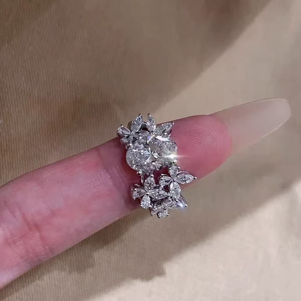 Super fada Oval pombo ovo completo zircônio flor Cluster anel feminino luz luxo nicho Design sentir único All-Ma